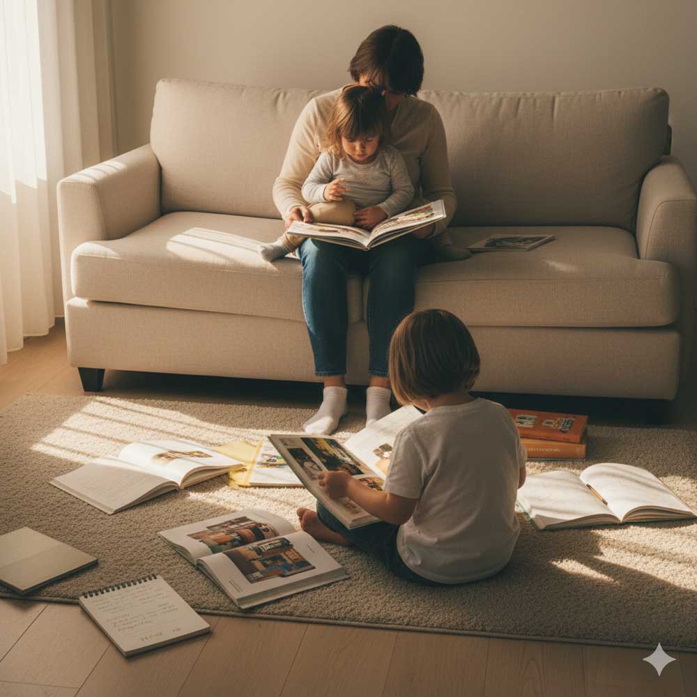 北投之家內容團隊｜陪伴家庭成長的母嬰與親子生活平台12 真實攝影風格，一個安靜的家庭日常時刻，畫面中有大人與孩子坐在沙發或地板上閱讀或靜靜陪伴，只呈現背影或局部肢體，不露出臉孔。畫面節奏緩慢、光線柔和，色調溫暖，桌邊或地上放著翻閱過的書籍與筆記，象徵長期陪伴與時間累積。整體氛圍安心、穩定、沒有壓迫感，不出現任何文字、品牌或商業元素，構圖比例 1:1。
我們不做什麼：不追逐流量與短期操作
北投之家內容團隊的責任：陪伴家庭做出安心選擇
北投之家內容團隊，持續陪伴家庭走在生活的每一段
延伸閱讀：從內容理解北投之家如何陪伴家庭