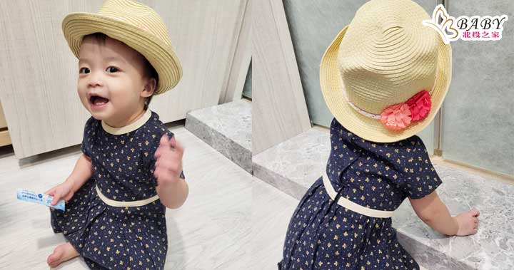 1歲3個月寶寶菲菲穿搭｜防曬又透氣的兒童草帽-搭配可可愛愛又氣質的親子裝